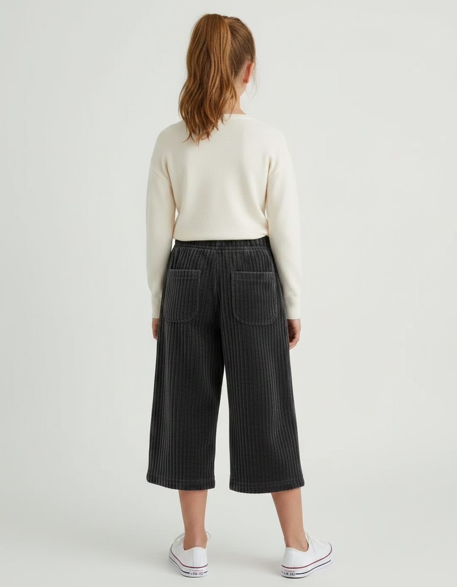Pantalon Velours Côtelé Ample Gris Fille - Cordé - vue 2