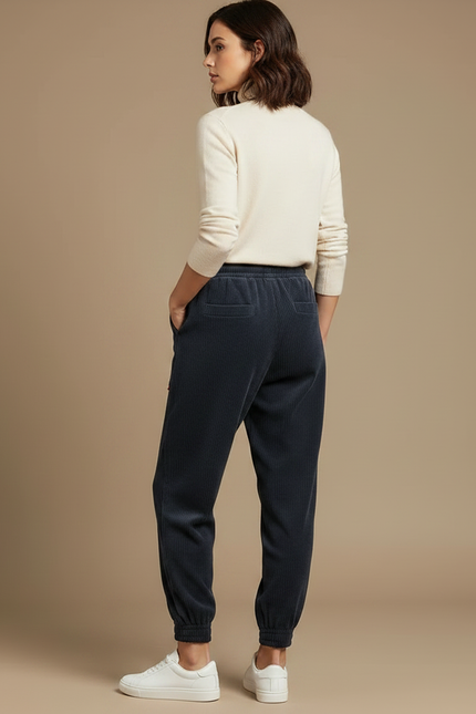 Pantalon Velours Côtelé Noir Ample Décontracté Épais - Cordé - vue 2