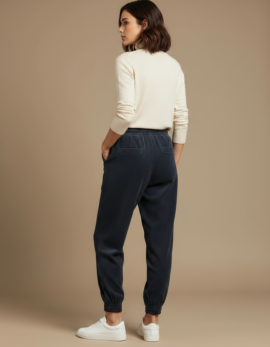 Pantalon Velours Côtelé Noir Ample Décontracté Épais - Cordé - vue 2
