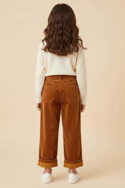 Pantalon Velours Fille Camel Large - Marron Cordé - vue 2