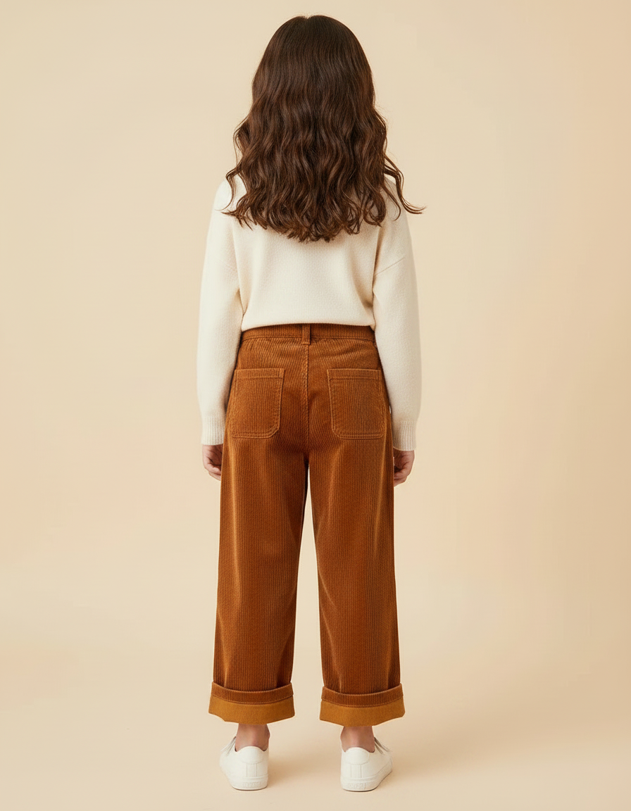 Pantalon Velours Fille Camel Large - Marron Cordé - vue 2