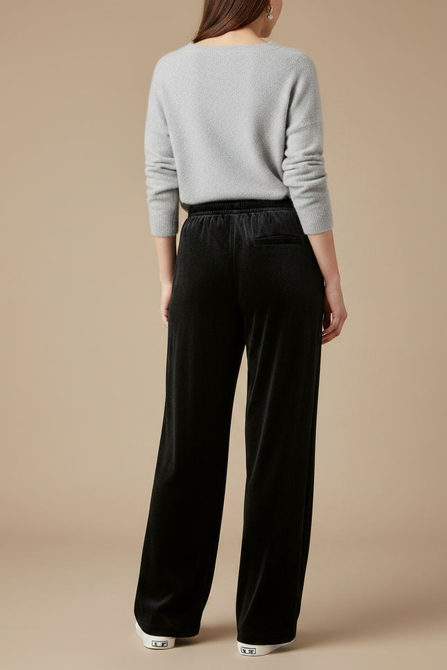 Pantalon Velours Noir Ample Fluide Décontracté Femme - vue 2