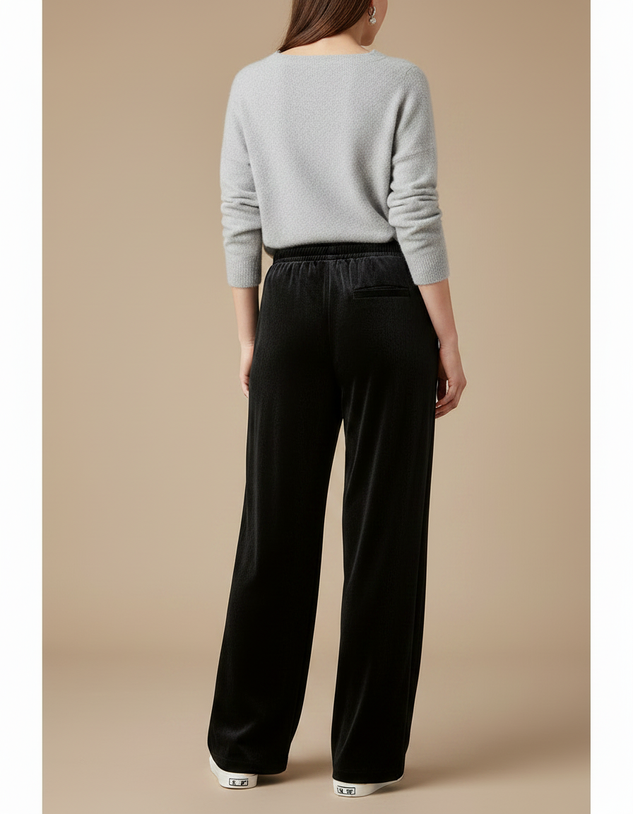 Pantalon Velours Noir Ample Fluide Décontracté Femme - vue 2