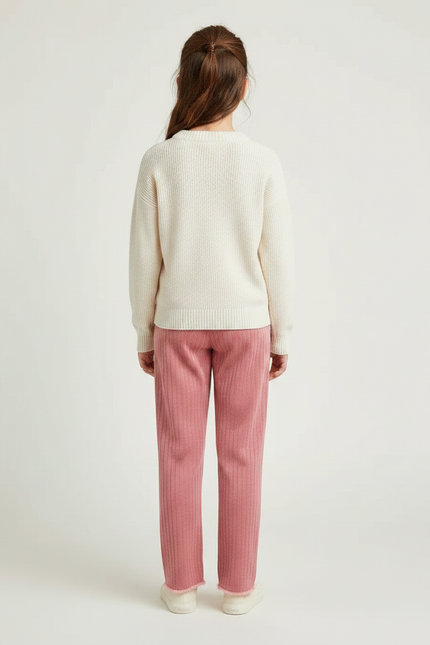 Pantalon Velours Rose Côtelé Brodé Couronne Fille - Cordé - vue 2