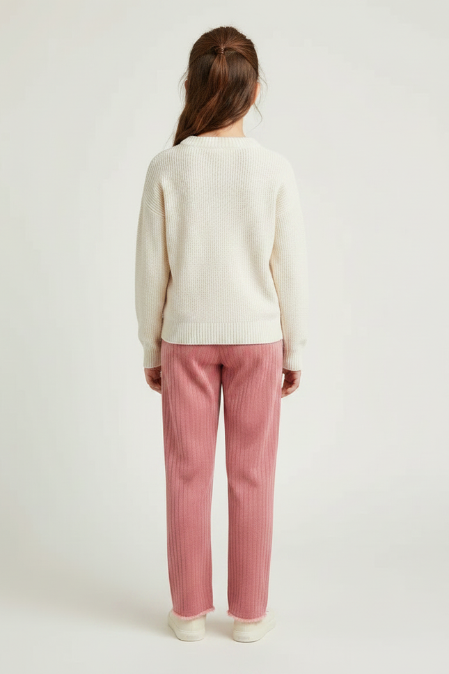 Pantalon Velours Rose Côtelé Brodé Couronne Fille - Cordé - vue 2