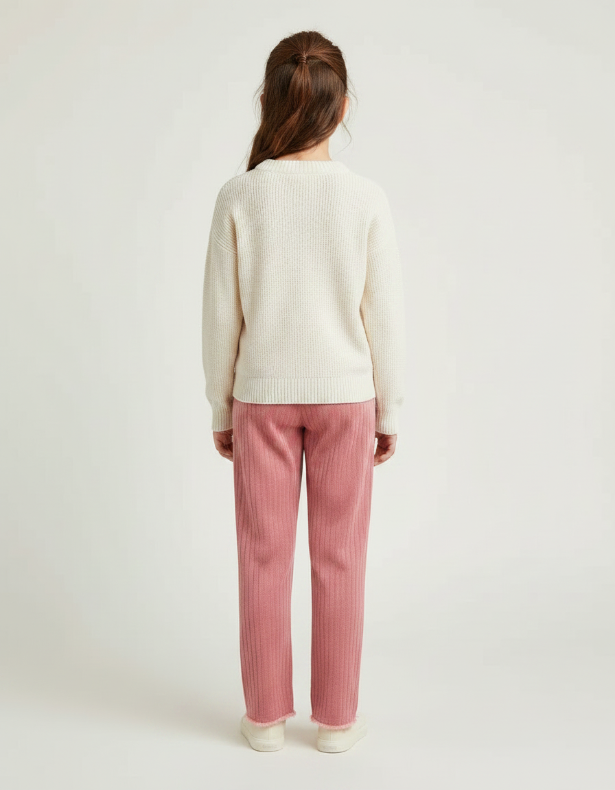 Pantalon Velours Rose Côtelé Brodé Couronne Fille - Cordé - vue 2
