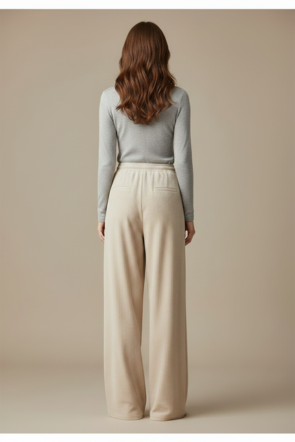 Pantalon Velours Femme Beige Large Côtelé Fin - Cordé - vue 2