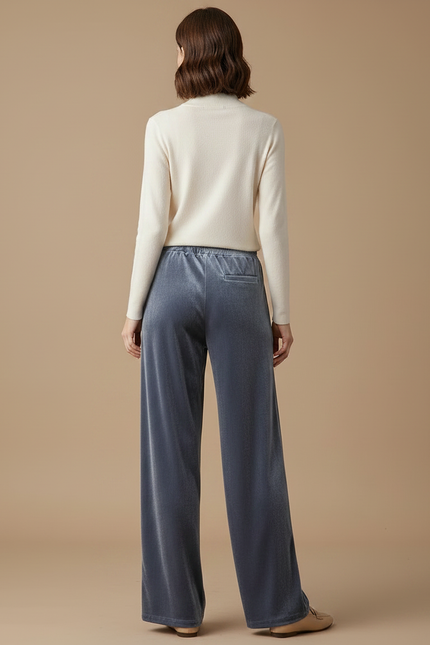 Pantalon Velours Gris Droit Ample Taille Haute - vue 2