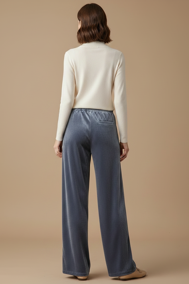 Pantalon Velours Gris Droit Ample Taille Haute - vue 2
