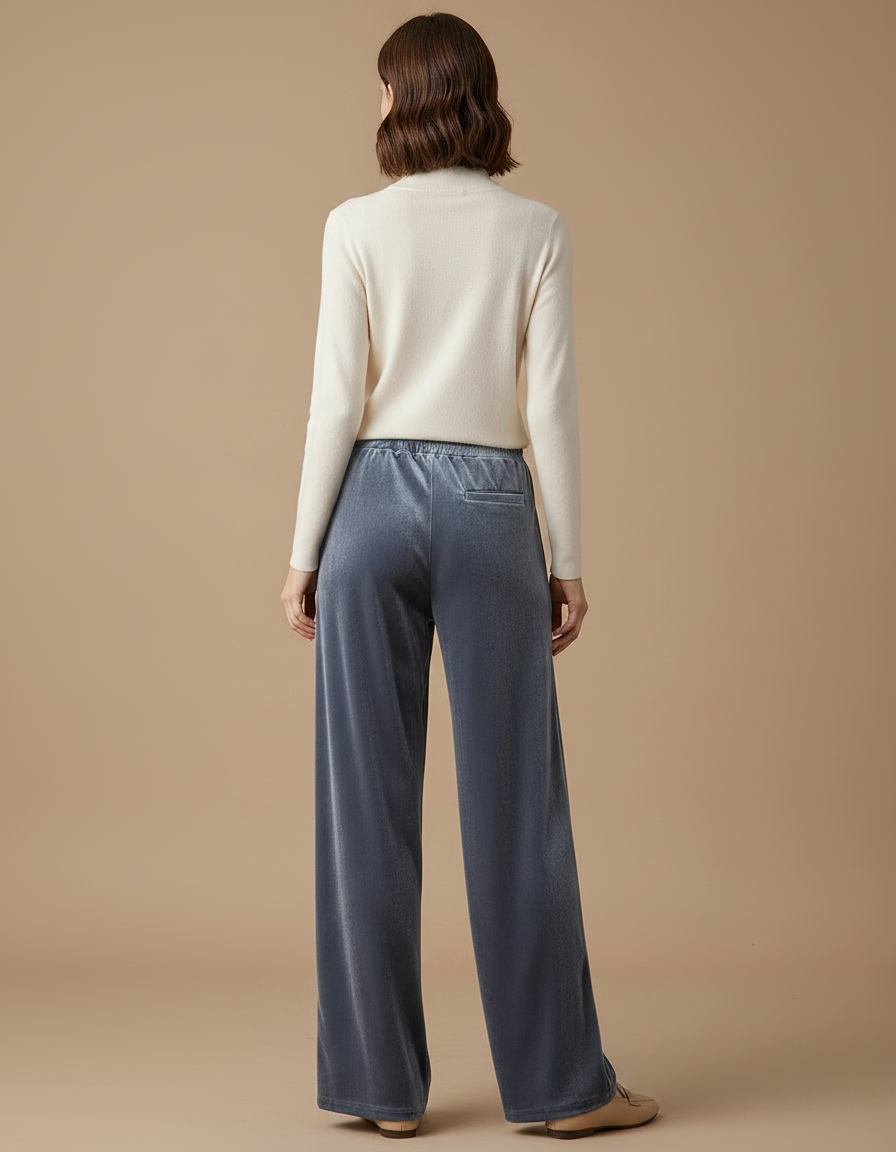 Pantalon Velours Gris Droit Ample Taille Haute - vue 2