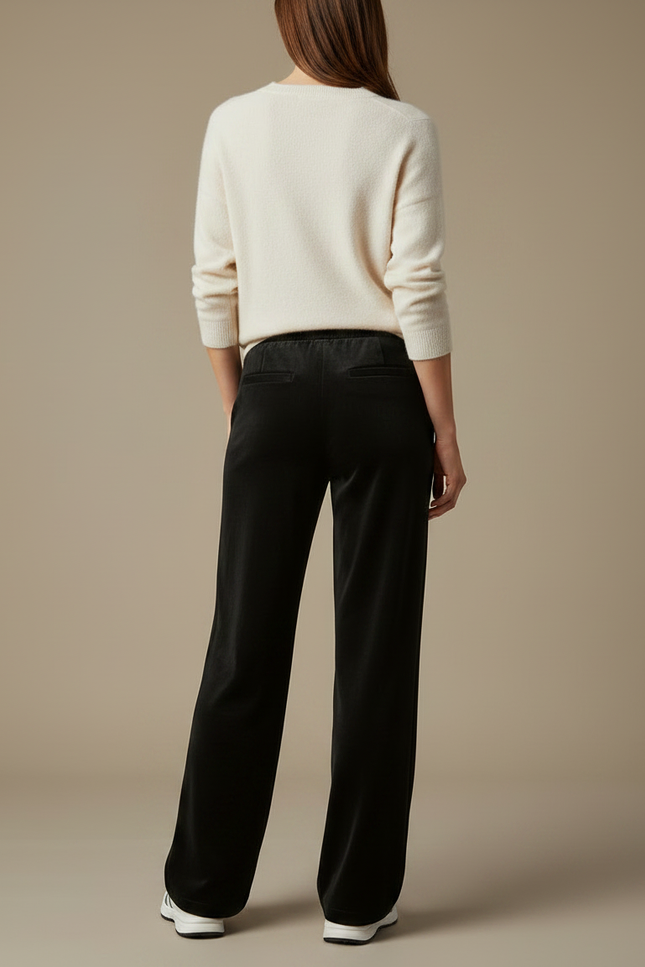 Pantalon Velours Noir Ample Fluide Cordon Femme - vue 2