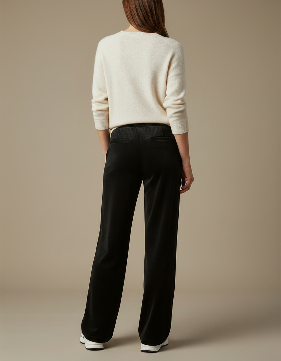 Pantalon Velours Noir Ample Fluide Cordon Femme - vue 2