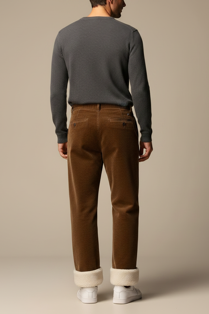 Pantalon Velours Marron Côtelé Doublé Chaud Homme - Cordé - vue 2