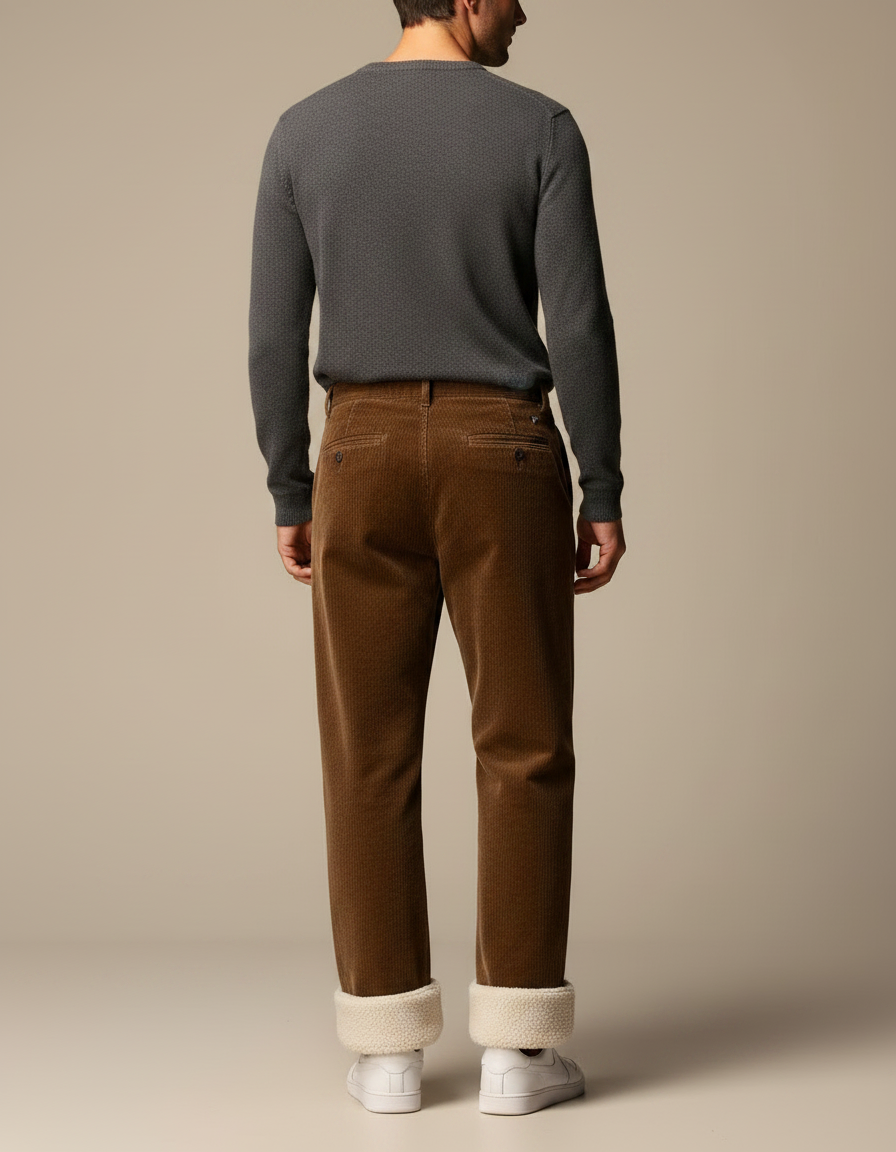 Pantalon Velours Marron Côtelé Doublé Chaud Homme - Cordé - vue 2