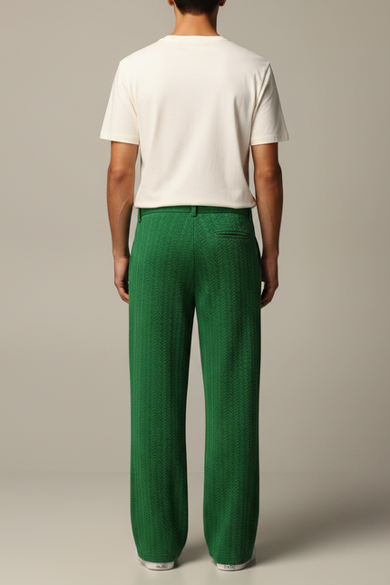 Pantalon Velours Vert Émeraude Ample Chevron Homme - vue 2