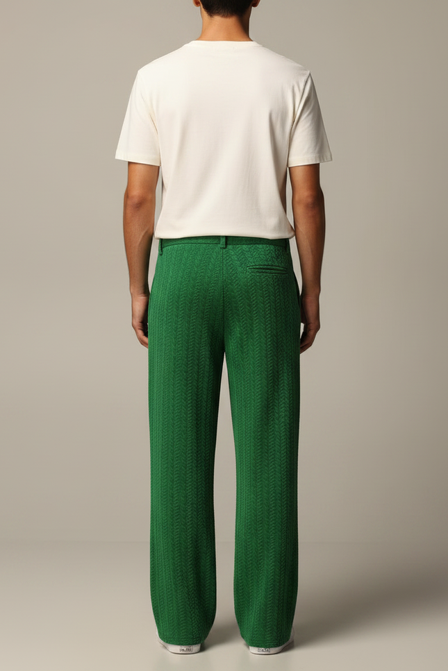 Pantalon Velours Vert Émeraude Ample Chevron Homme - vue 2