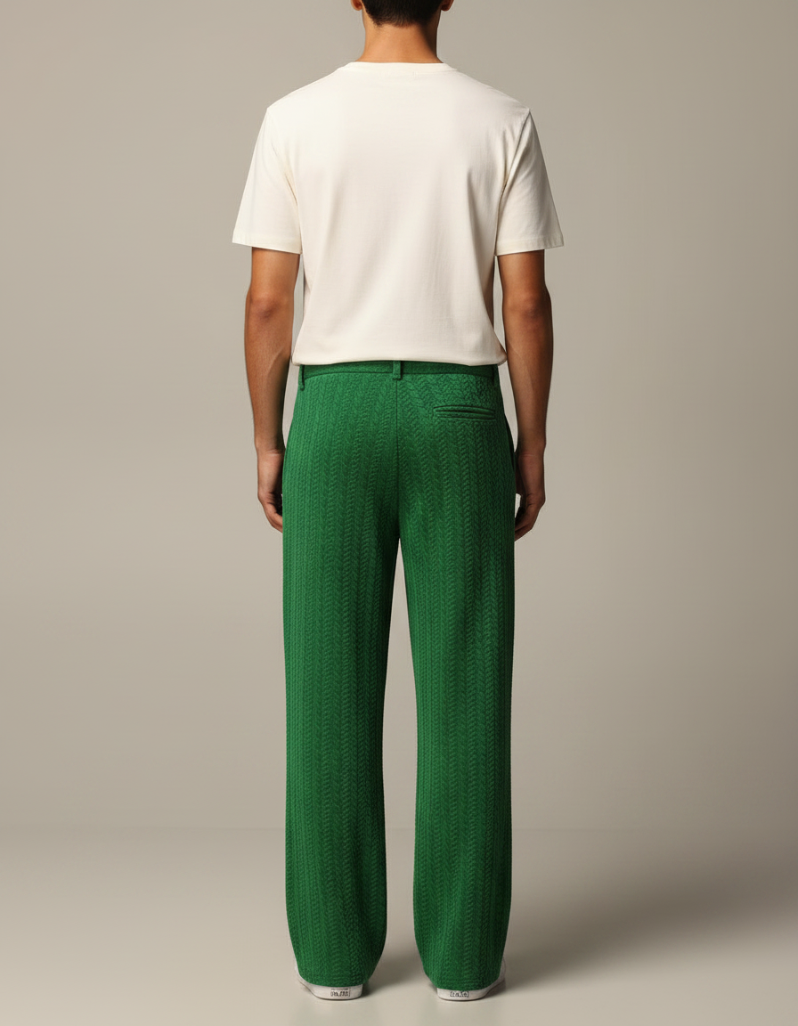 Pantalon Velours Vert Émeraude Ample Chevron Homme - vue 2