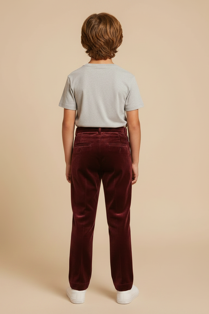 Pantalon Velours Bordeaux Plissé Droit Enfant Élégant - Cordé - vue 2