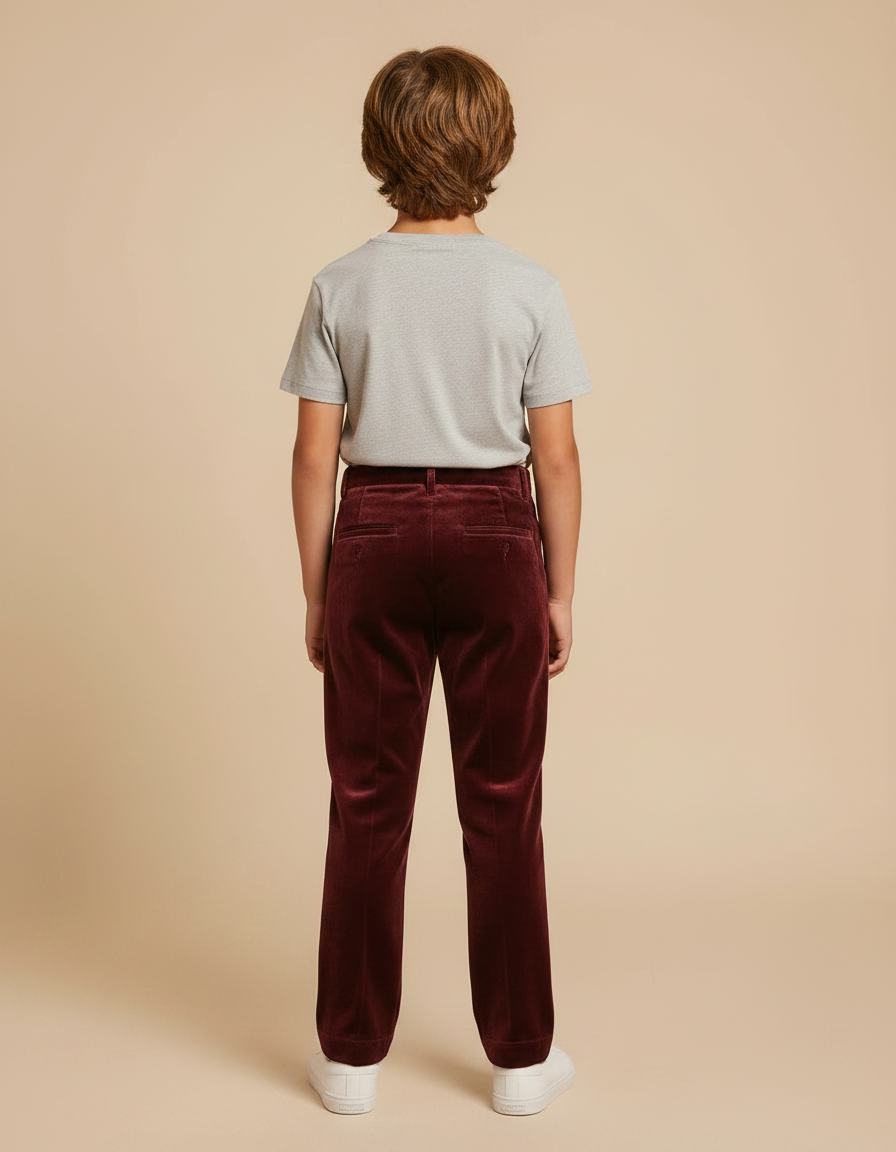 Pantalon Velours Bordeaux Plissé Droit Enfant Élégant - Cordé - vue 2