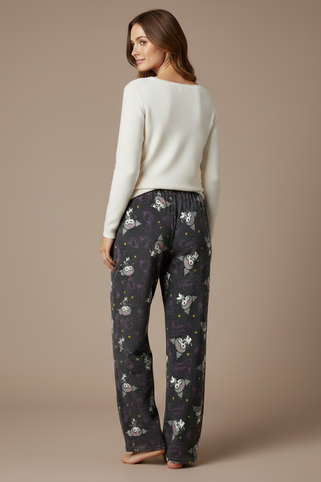 Pantalon Velours Gris Imprimé Ample Doux Femme - vue 2