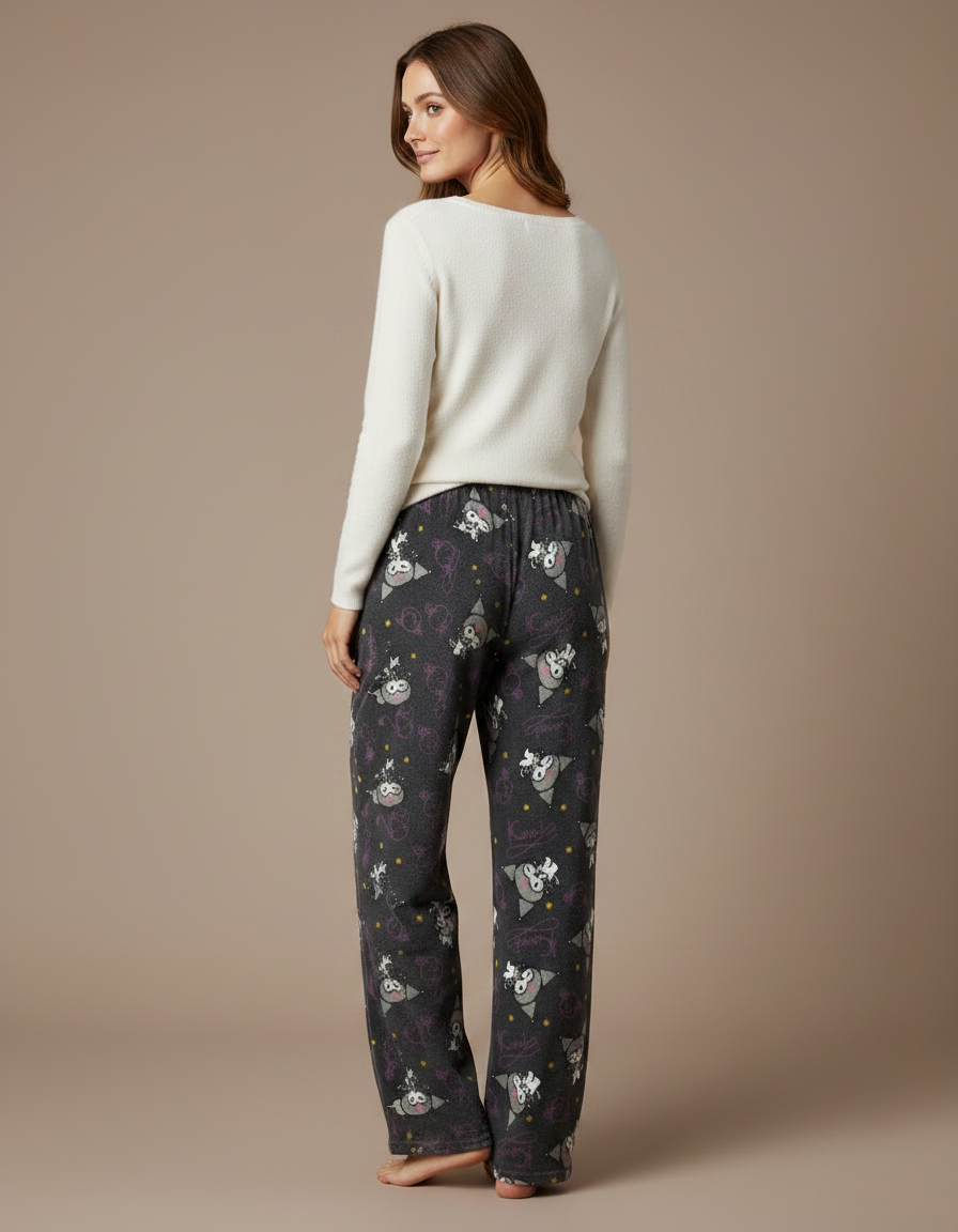 Pantalon Velours Gris Imprimé Ample Doux Femme - vue 2