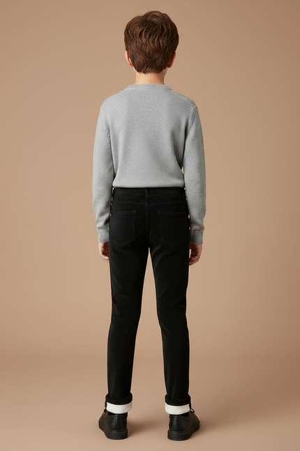 Pantalon Velours Noir Doublé Chaud Élastique Garçon - vue 2