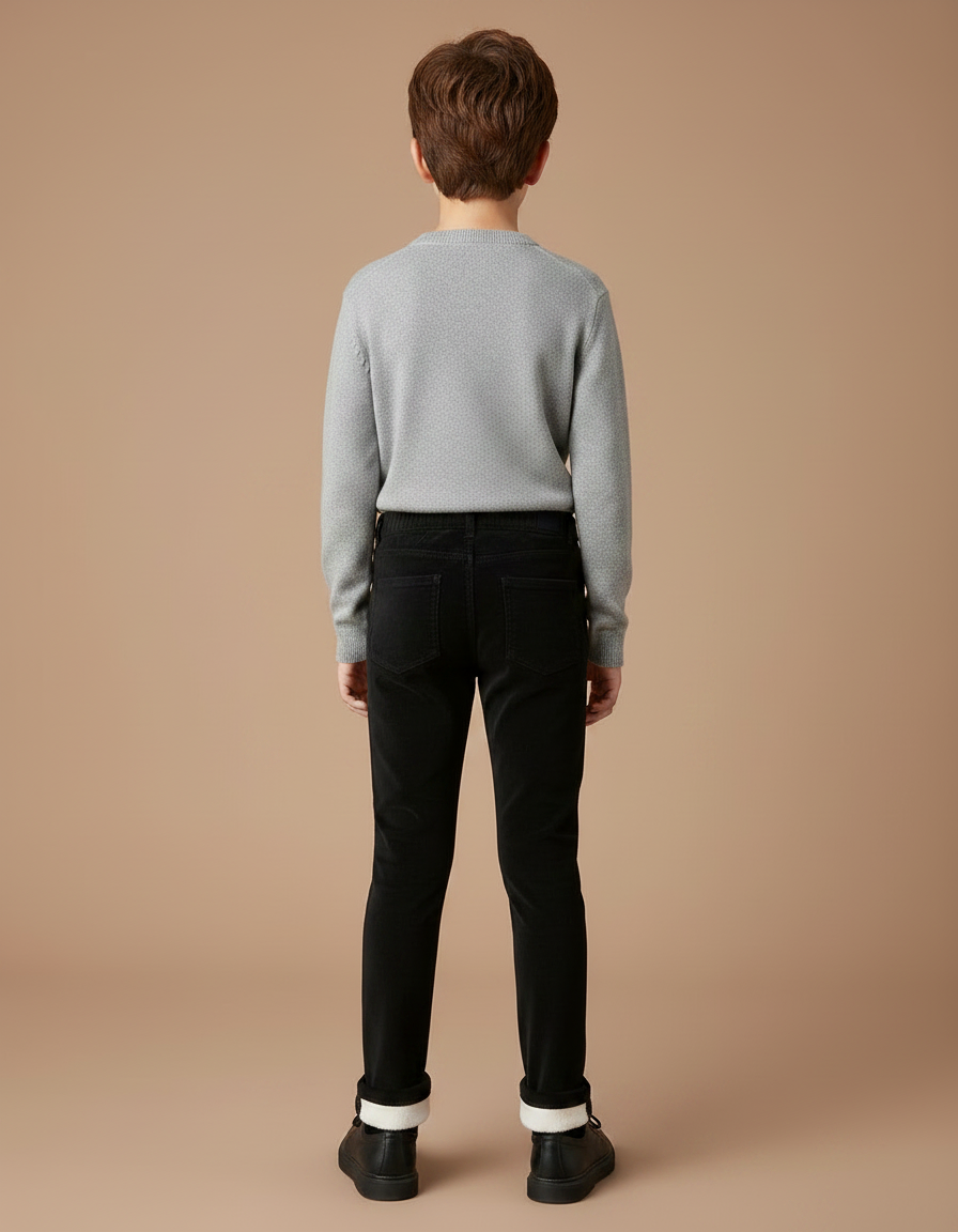Pantalon Velours Noir Doublé Chaud Élastique Garçon - vue 2