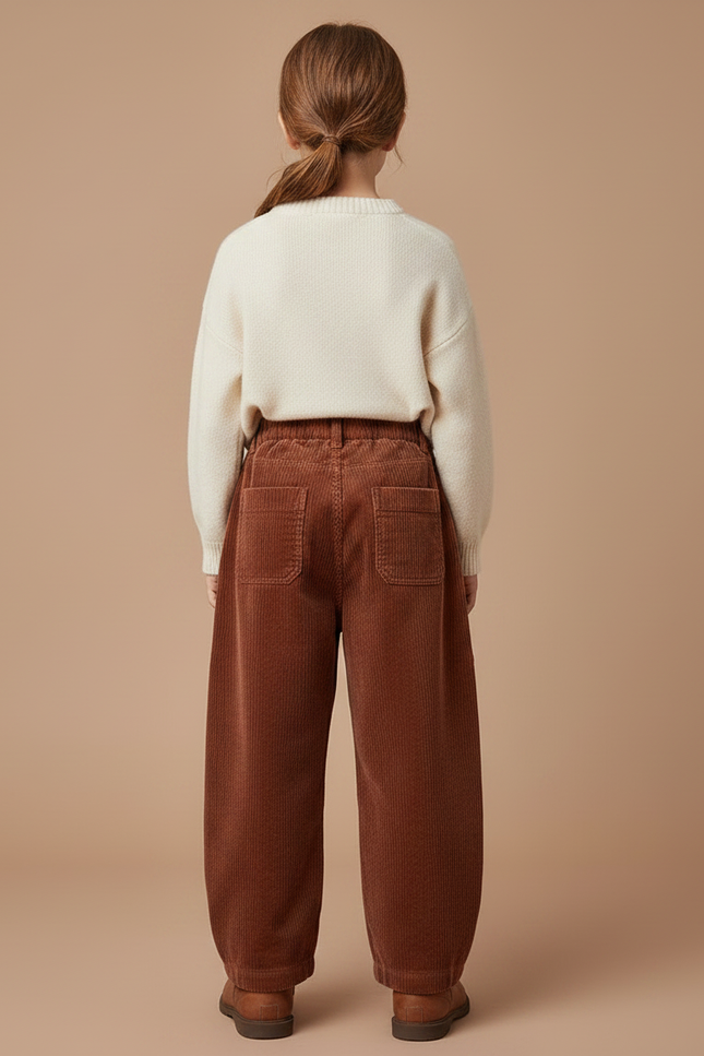 Pantalon Velours Marron Côtelé Ample Enfant Fille - Cordé - vue 2
