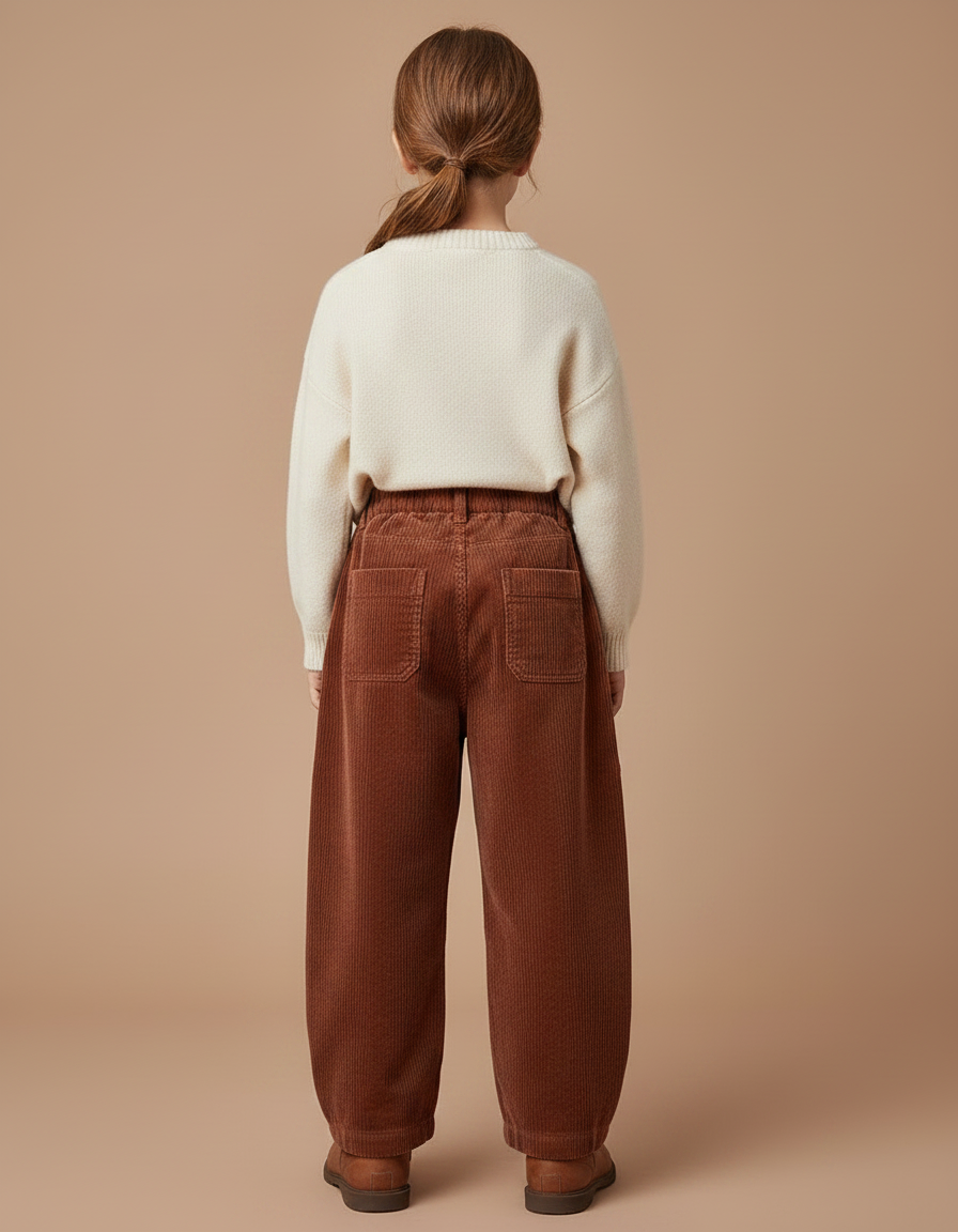 Pantalon Velours Marron Côtelé Ample Enfant Fille - Cordé - vue 2