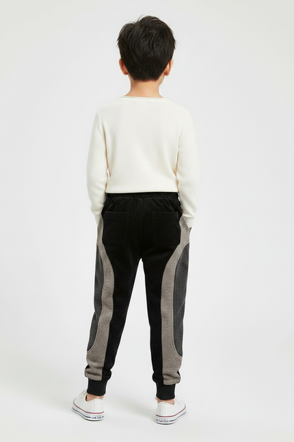 Pantalon Velours Noir Côtelé Patchwork Décontracté Enfant - Cordé - vue 2