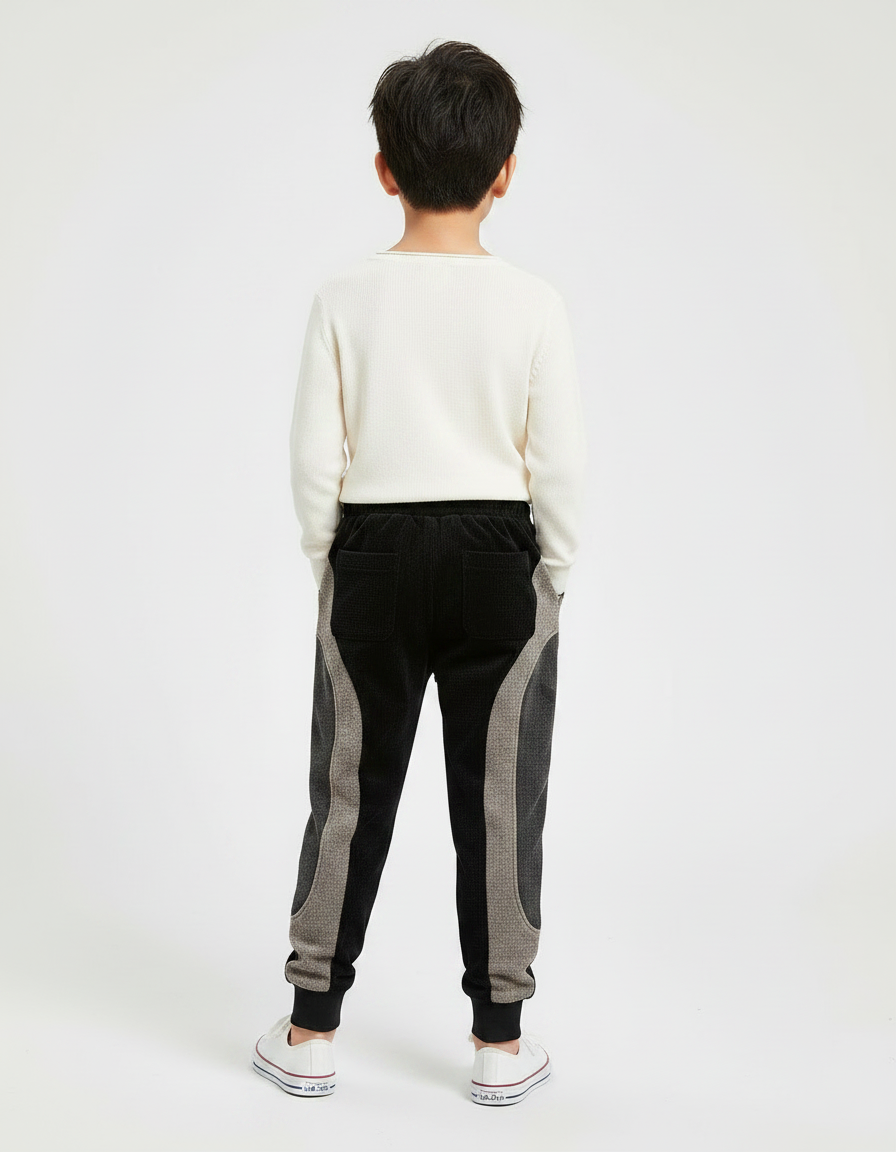 Pantalon Velours Noir Côtelé Patchwork Décontracté Enfant - Cordé - vue 2