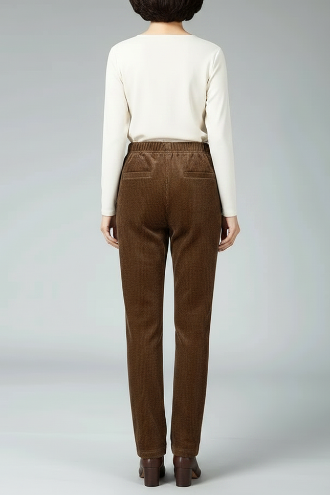 Pantalon Cotele Velour Femme - Marron Cordé - vue 2