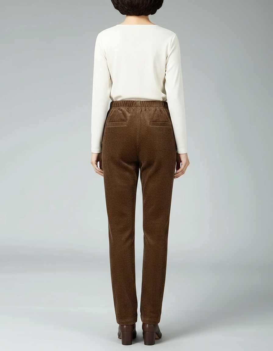 Pantalon Cotele Velour Femme - Marron Cordé - vue 2