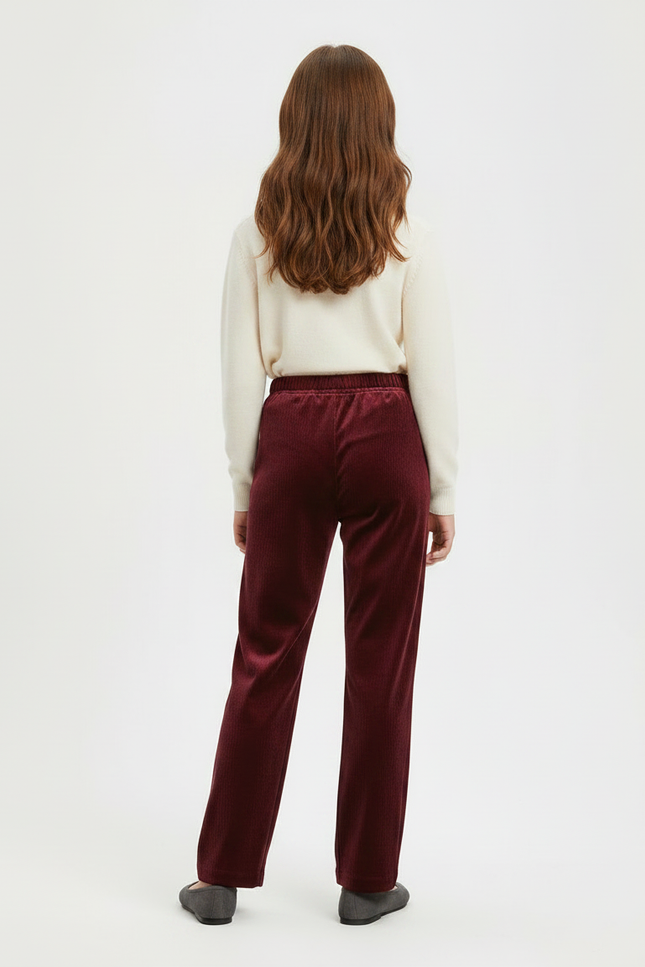 Pantalon Velours Bordeaux Côtelé Droit Élastique Femme - Cordé - vue 2