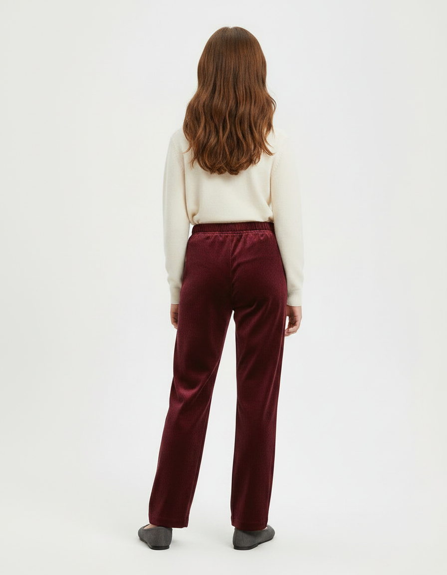 Pantalon Velours Bordeaux Côtelé Droit Élastique Femme - Cordé - vue 2