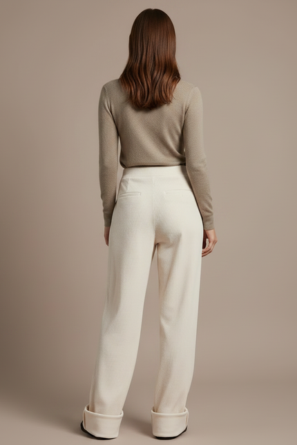 Pantalon Velours Écru Côtelé Large Décontracté Femme - Beige Cordé - vue 2