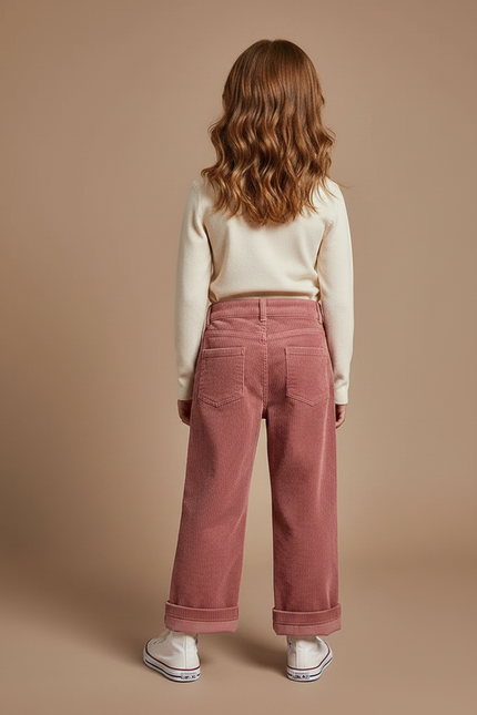 Pantalon Velours Vieux Rose Côtelé Ample Fille - Cordé - vue 2