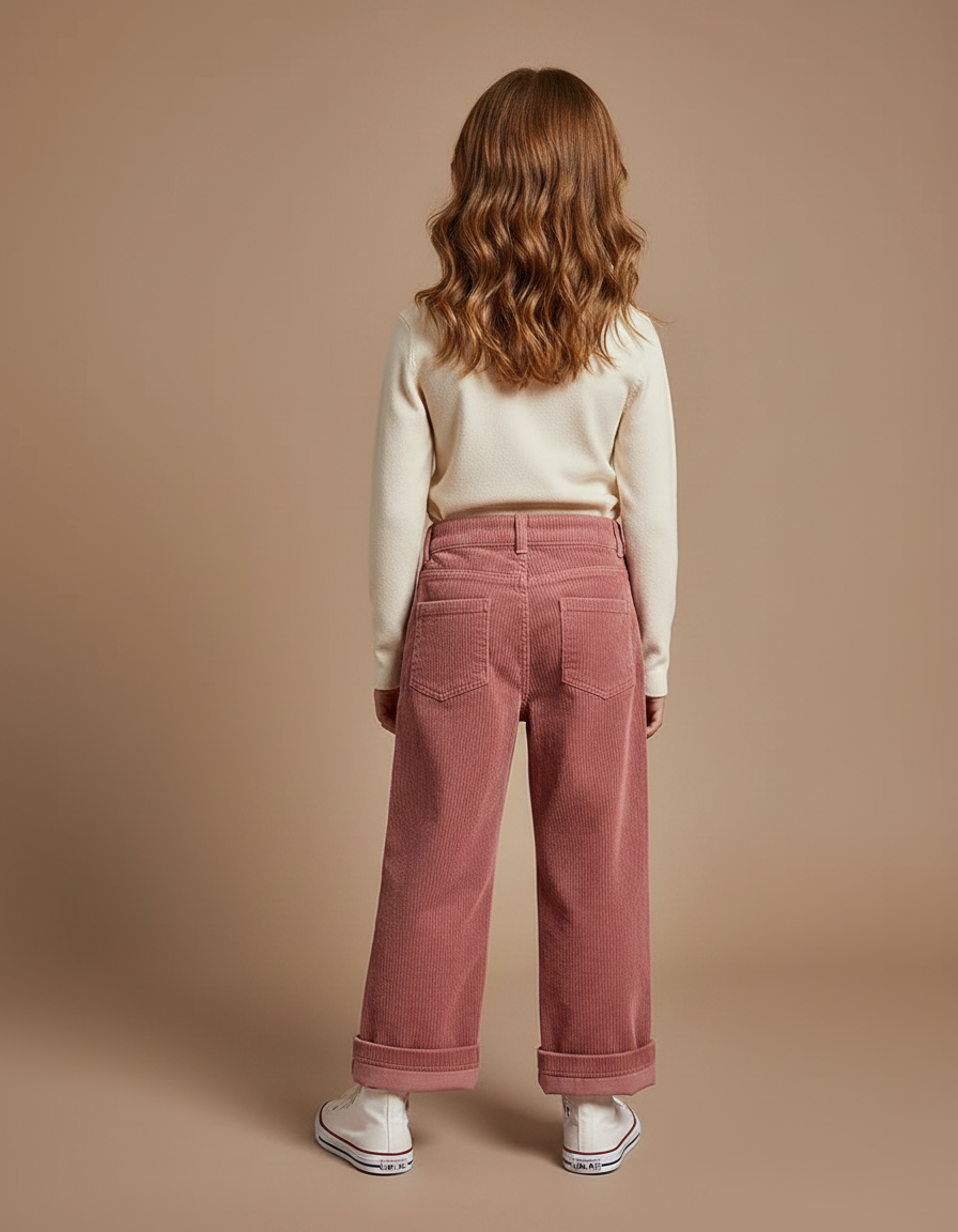 Pantalon Velours Vieux Rose Côtelé Ample Fille - Cordé - vue 2