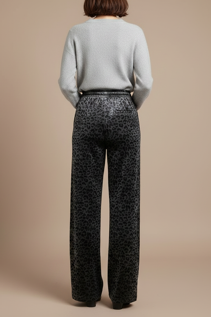 Pantalon Velours Imprimé Léopard Gris Ample Femme - vue 2