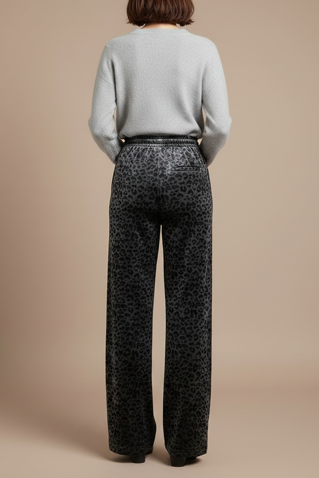 Pantalon Velours Imprimé Léopard Gris Ample Femme - vue 2