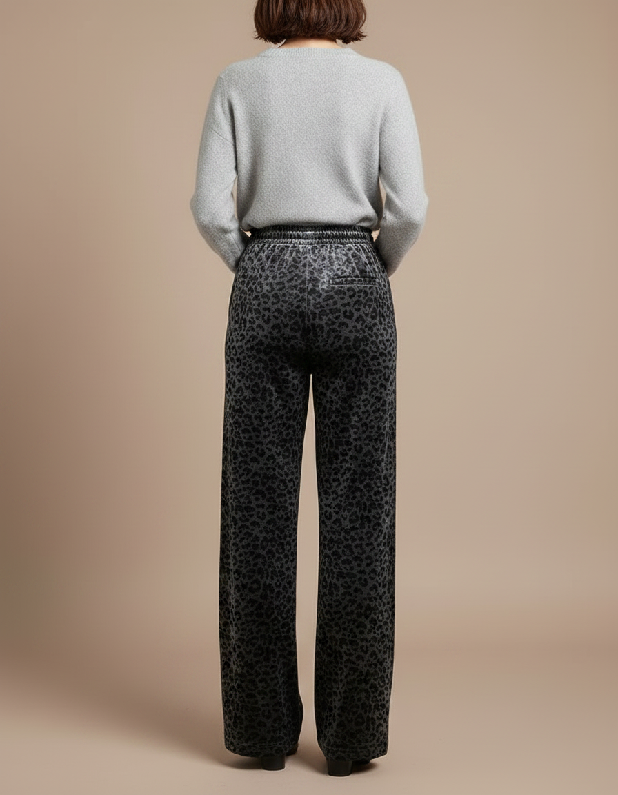 Pantalon Velours Imprimé Léopard Gris Ample Femme - vue 2