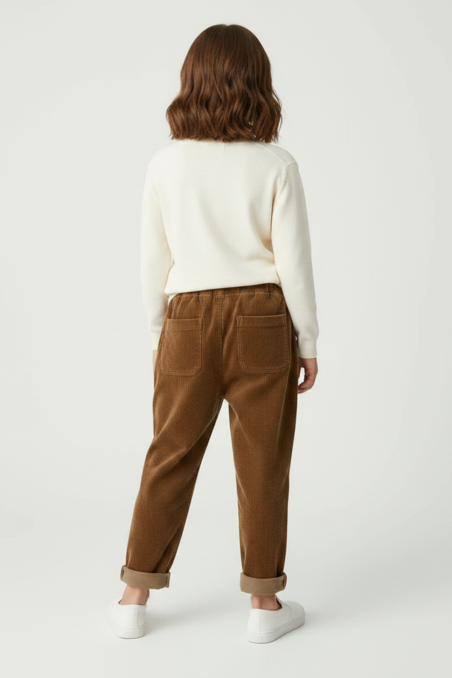 Pantalon Velours Côtelé Marron Ample Enfant Décontracté - Cordé - vue 2