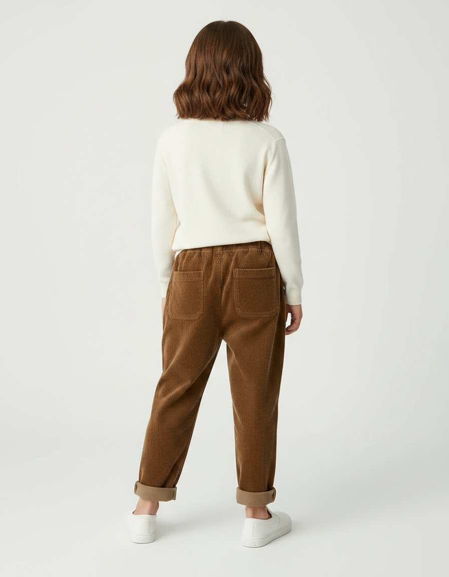 Pantalon Velours Côtelé Marron Ample Enfant Décontracté - Cordé - vue 2