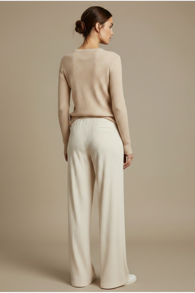 Pantalon Velours Beige Côtelé Large Décontracté Femme - vue 2