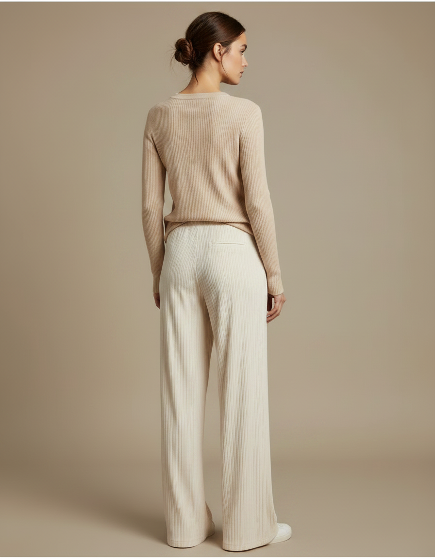 Pantalon Velours Beige Côtelé Large Décontracté Femme - vue 2