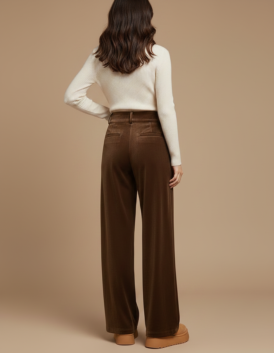 Pantalon Velours Marron Large Plissé Confortable Femme - vue 2