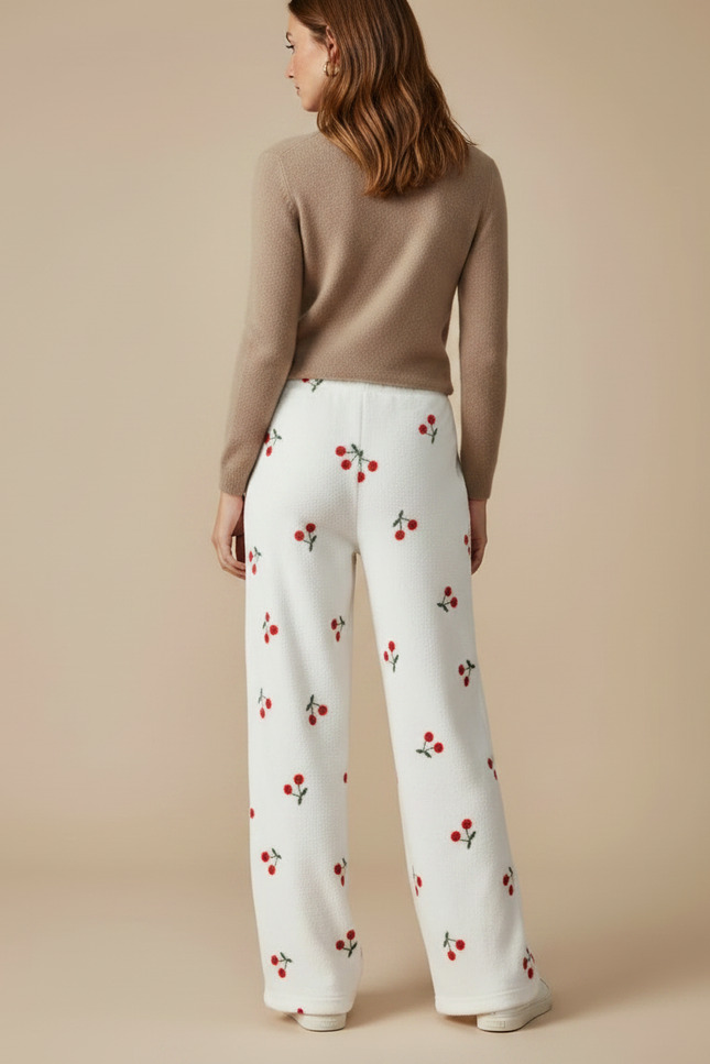 Pantalon Velours Blanc Cerises Ample Doux Femme - vue 2