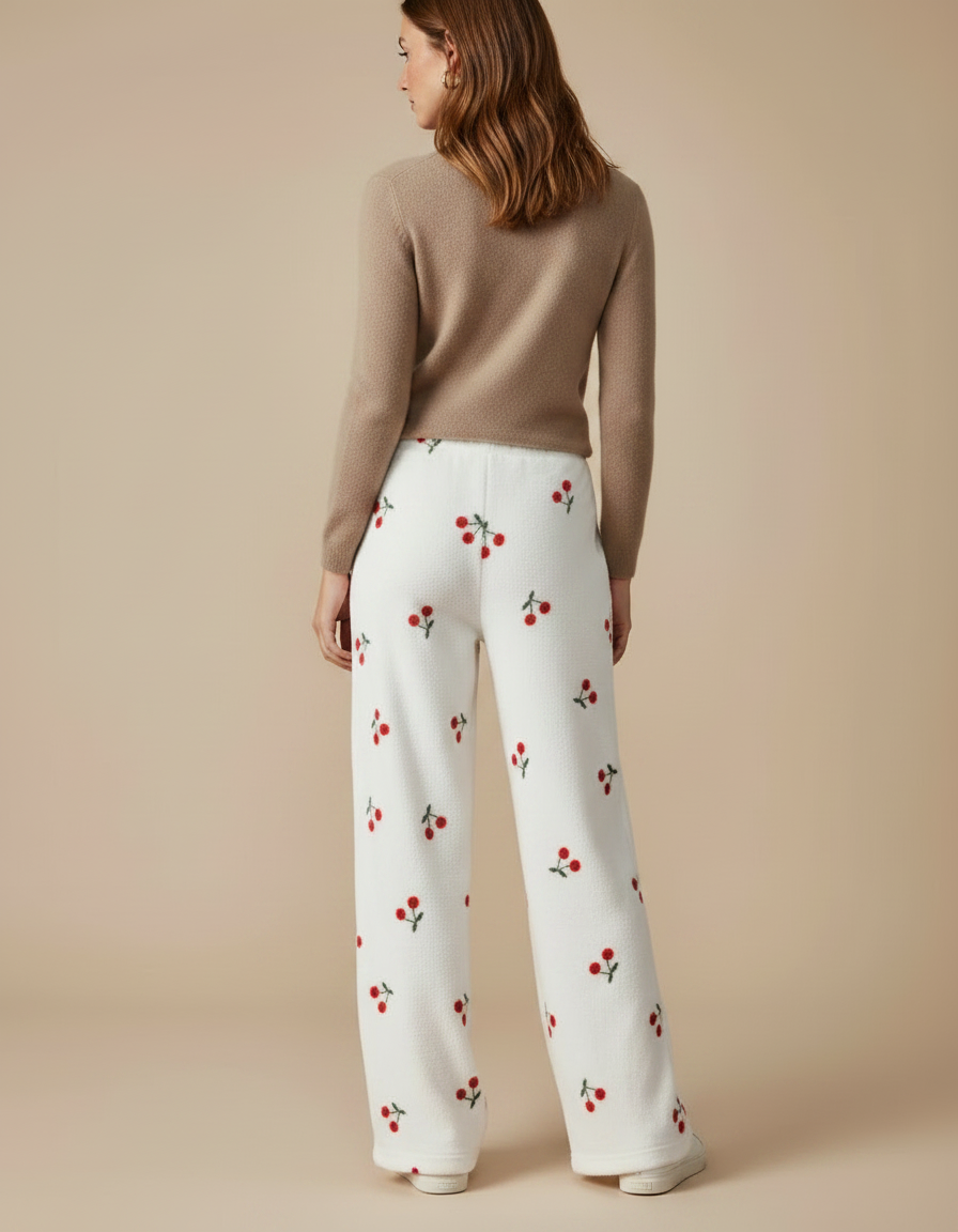 Pantalon Velours Blanc Cerises Ample Doux Femme - vue 2