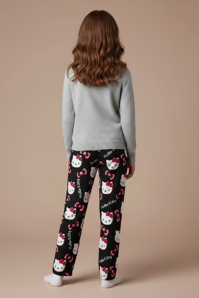 Pantalon Velours Noir Hello Kitty Doux Ample Enfant - vue 2