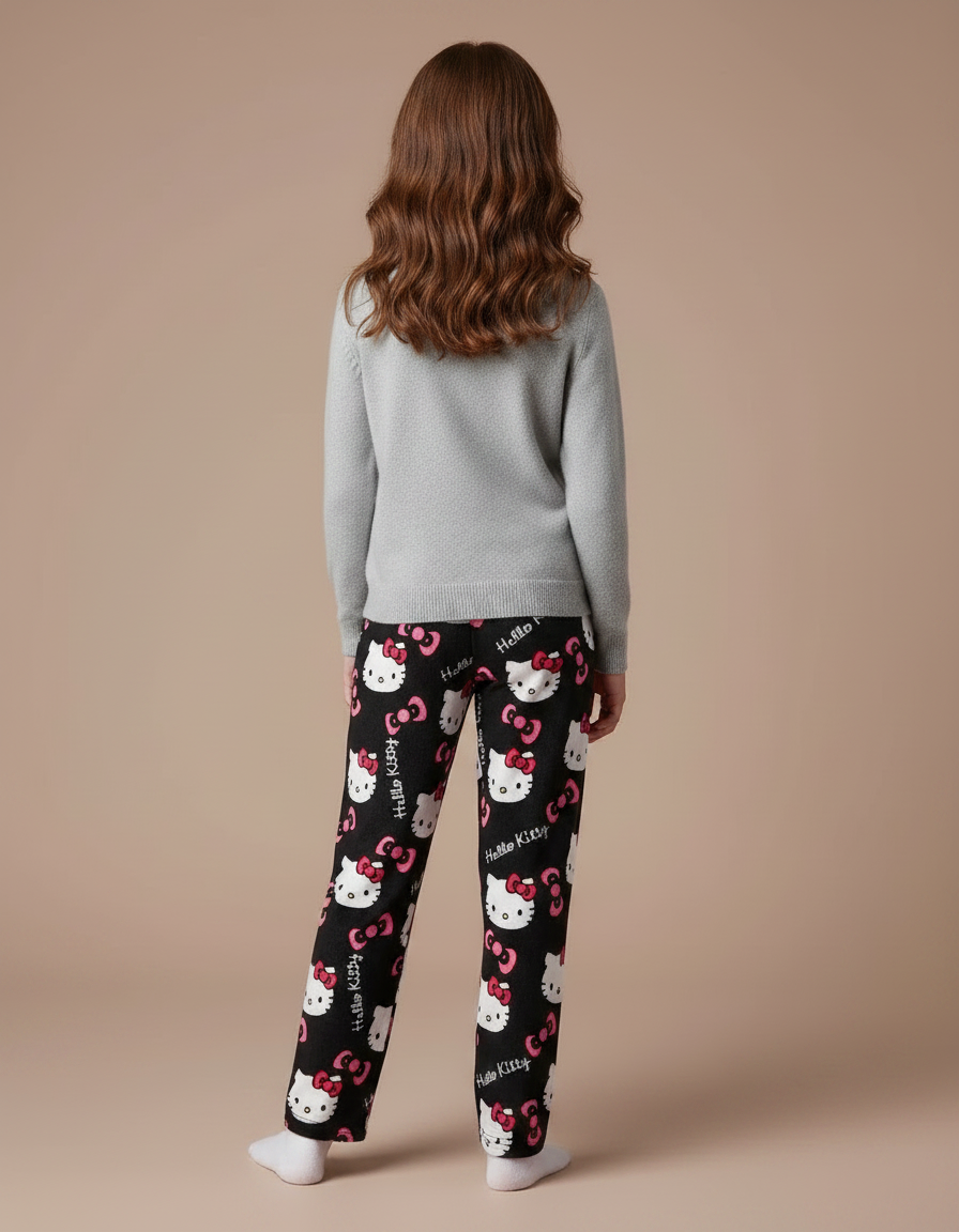 Pantalon Velours Noir Hello Kitty Doux Ample Enfant - vue 2